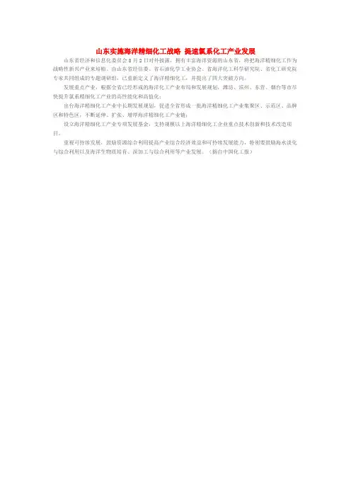山东实施海洋精细化工战略 提速氯系化工产业发展