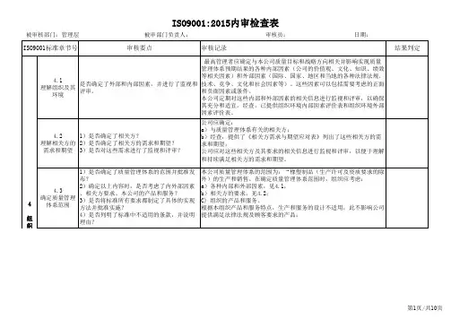 管理层内审检查记录表范例