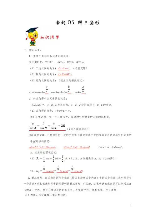 专题05 《解三角形》(解析版)-期末挑重点之2020-2021学年下学期高一数学(苏教版2019)