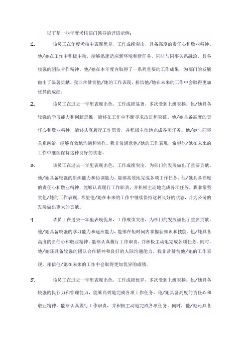 年度考核部门领导评语