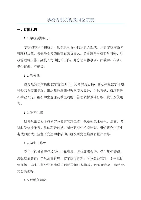 学校内设机构及岗位职责