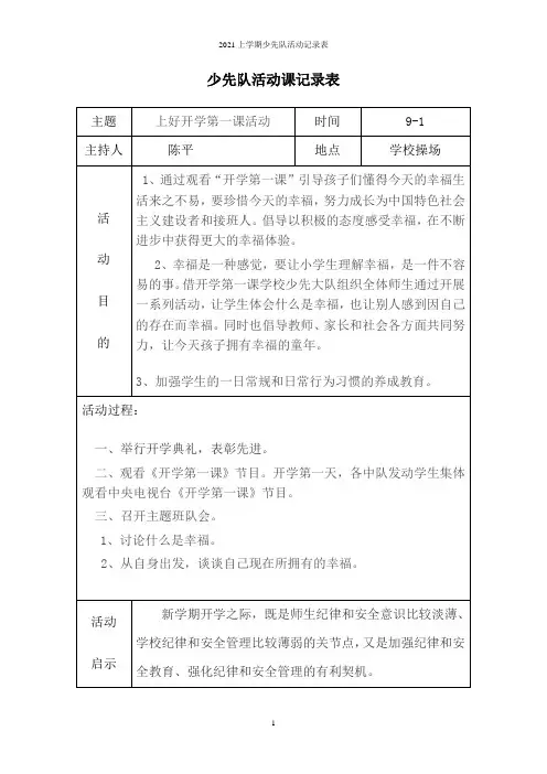2021上学期少先队活动记录表