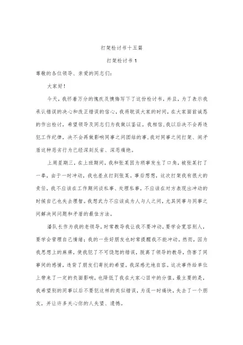 打架检讨书十五篇