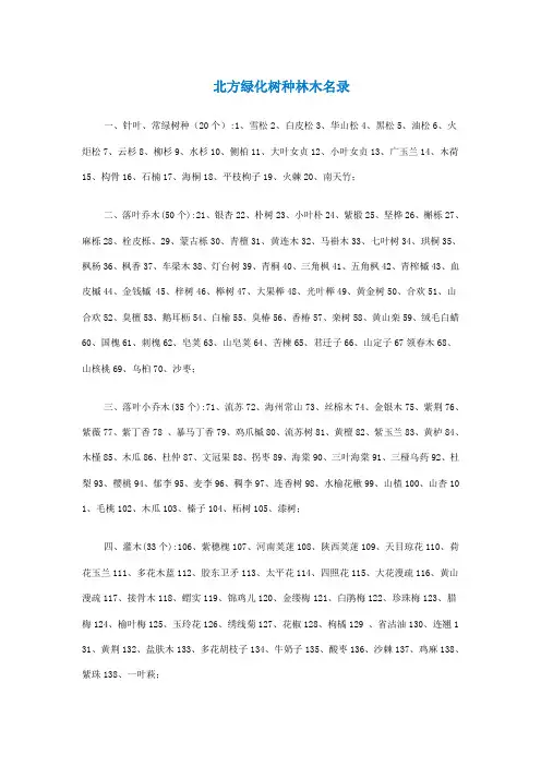北方绿化树种林木名录