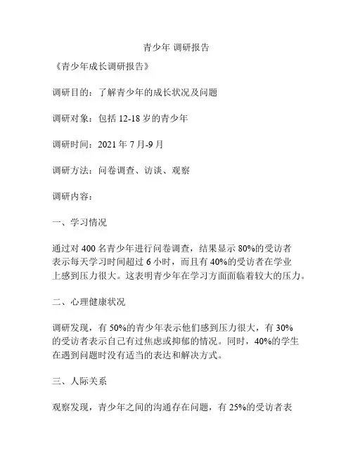 青少年 调研报告