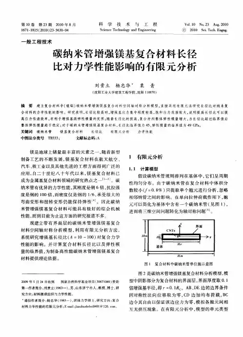 碳纳米管增强镁基复合材料长径比对力学性能影响的有限元分析