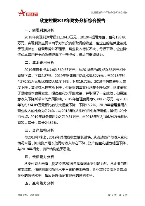 欣龙控股2019年财务分析结论报告