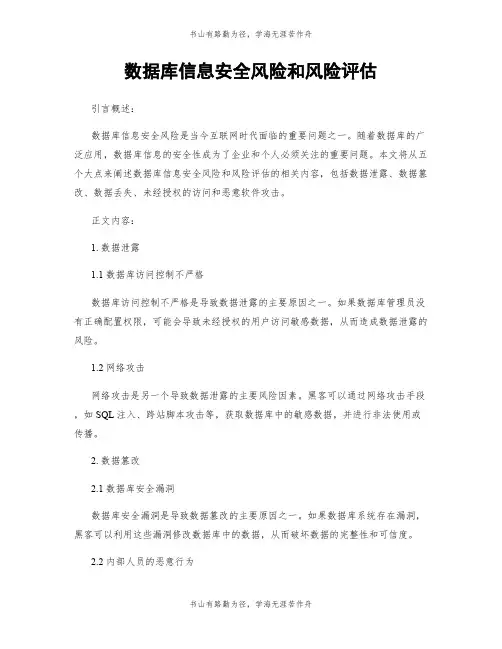 数据库信息安全风险和风险评估