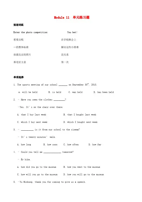 九年级英语上册 Module 11 Photos单元练习题(无答案)(新版)外研版