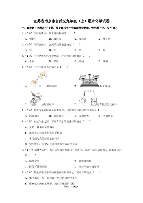 江苏省南京市玄武区九年级(上)期末化学试卷 (2)