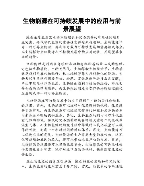 生物能源在可持续发展中的应用与前景展望