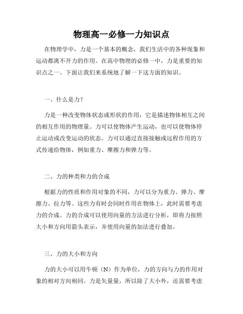 物理高一必修一力知识点