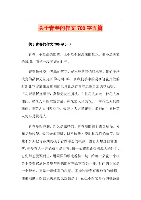 关于青春的作文700字五篇