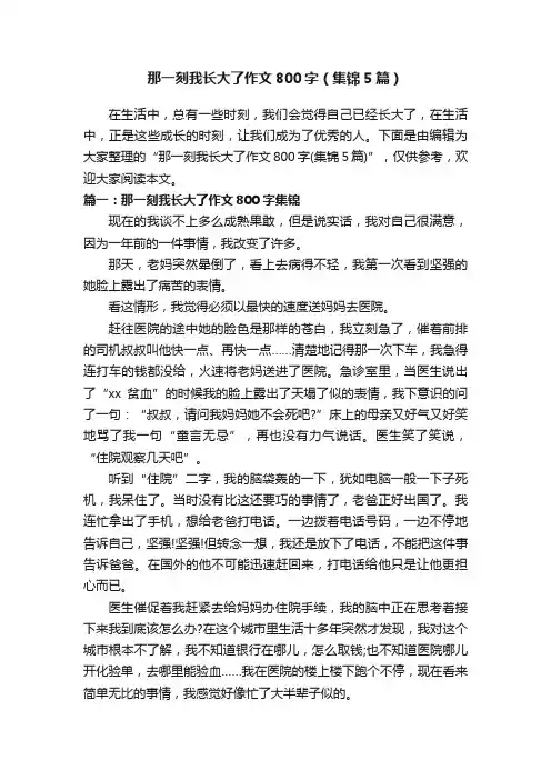 那一刻我长大了作文800字（集锦5篇）