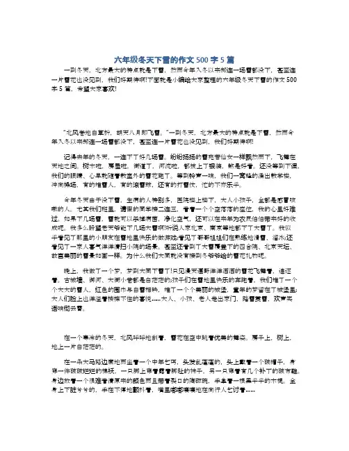 六年级冬天下雪的作文500字5篇