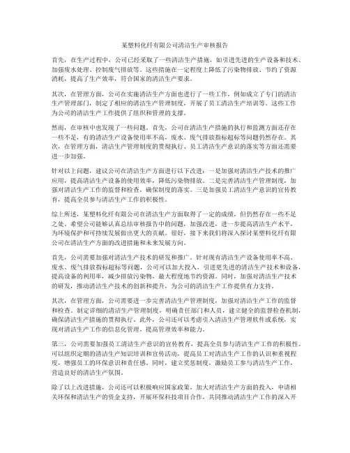 某塑料化纤有限公司清洁生产审核报告