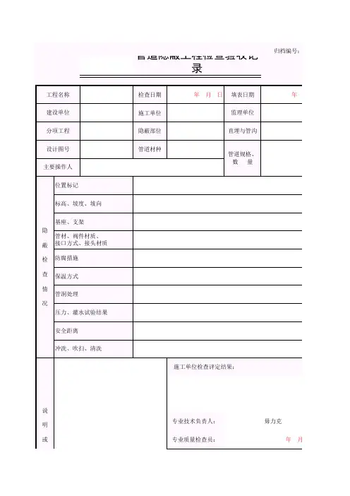 003-C3-2-1 管道隐蔽工程检查验收记录