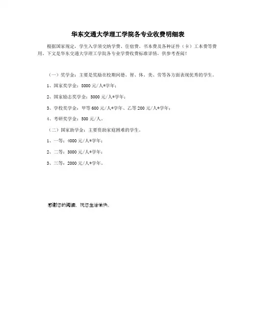 华东交通大学理工学院各专业收费明细表