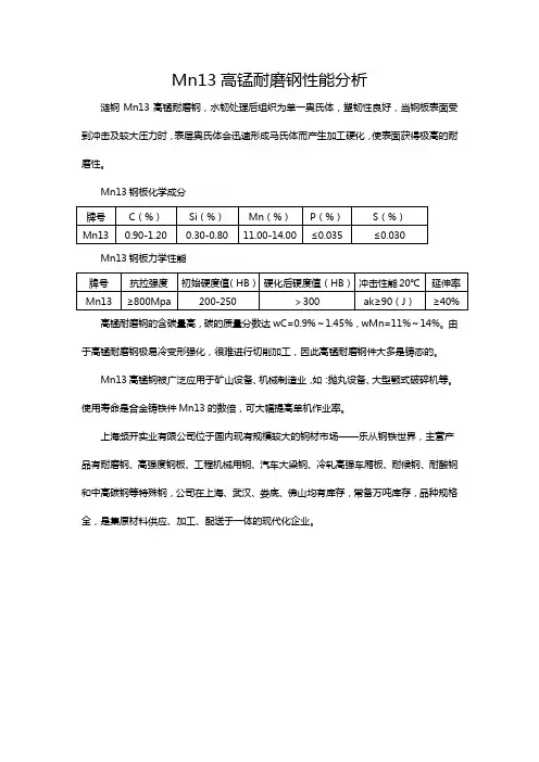 Mn13高锰耐磨钢性能分析