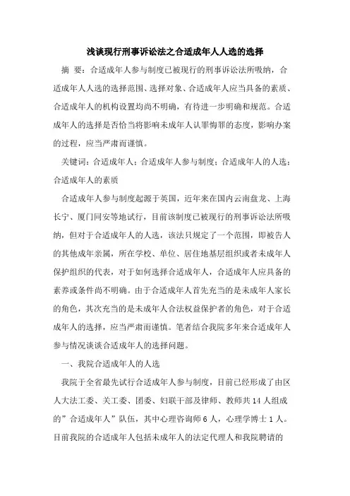 现行刑事诉讼法之合适成年人人选选择