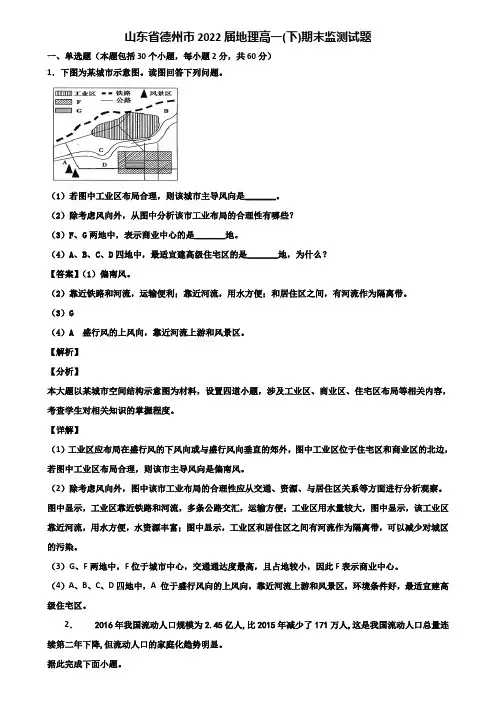 山东省德州市2022届地理高一(下)期末监测试题含解析