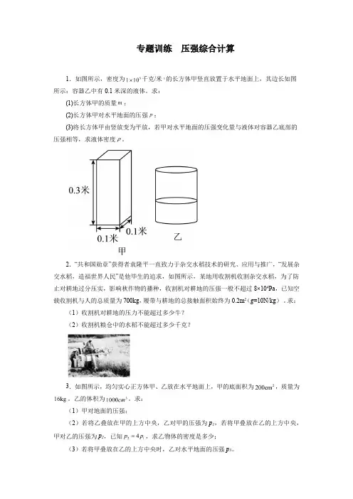 2022年中考物理复习重点专题训练压强综合计算