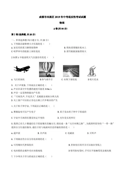 2019四川成都双流九年级下二诊物理试题
