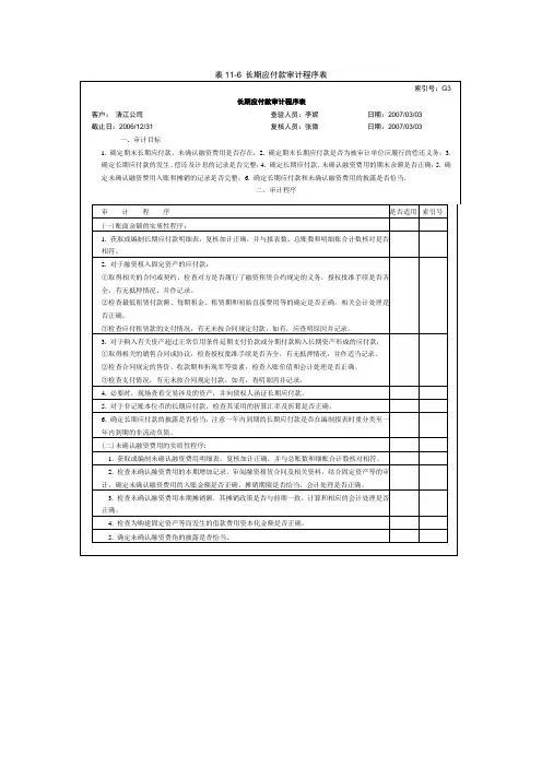 表11-6 长期应付款审计程序表