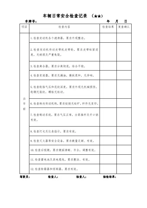 车辆安全检查(三检)记录