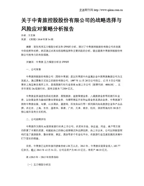 关于中青旅控股股份有限公司的战略选择与风险应对策略分析报告