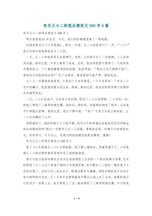 有关王小二的观后感范文500字6篇