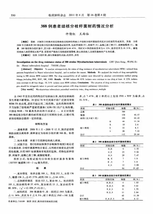 388例患者结核分枝杆菌耐药情况分析