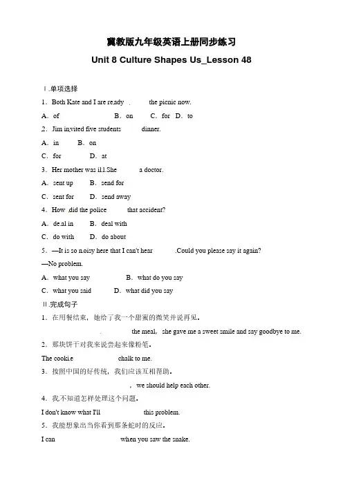 冀教版九年级英语下册同步练习：Unit 8 Culture Shapes Us_Lesson 48(含答案)