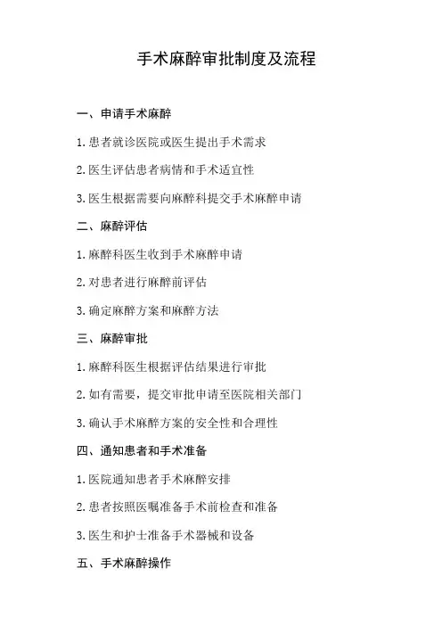 手术麻醉审批制度及流程