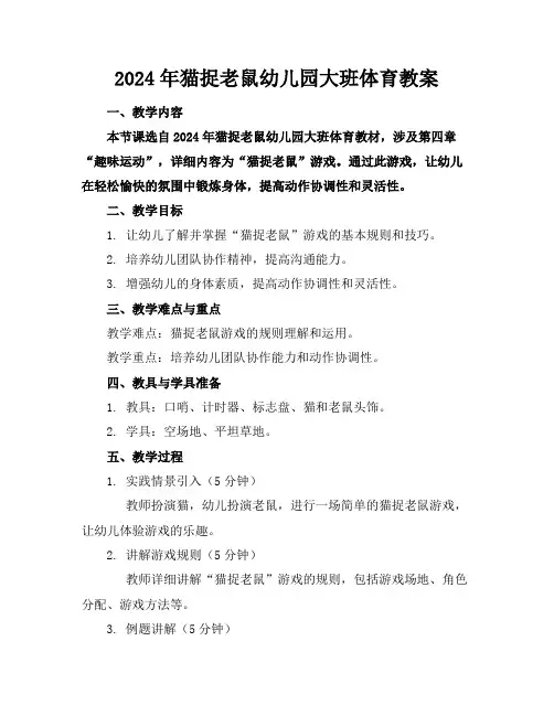 2024年猫捉老鼠幼儿园大班体育教案