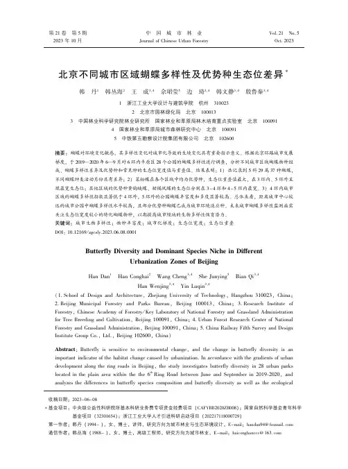 北京不同城市区域蝴蝶多样性及优势种生态位差异