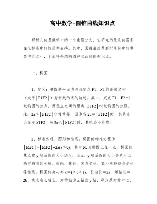 高中数学-圆锥曲线知识点