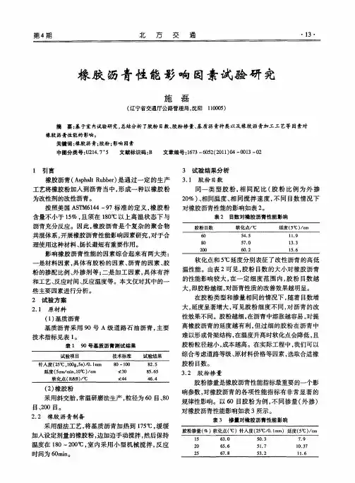橡胶沥青性能影响因素试验研究