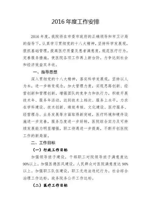 医院年度工作计划 2