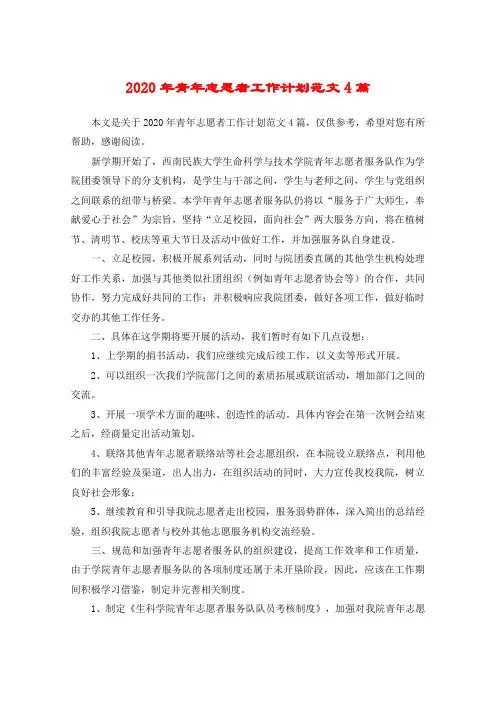 2020年青年志愿者工作计划范文4篇