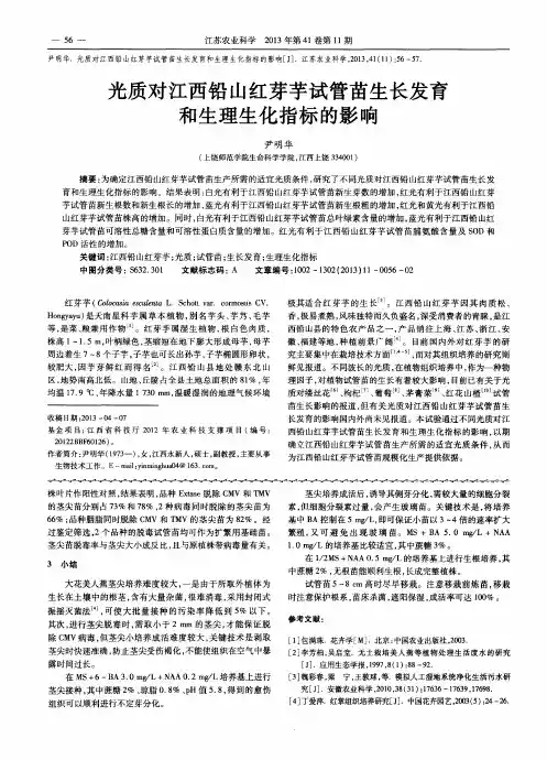 光质对江西铅山红芽芋试管苗生长发育和生理生化指标的影响