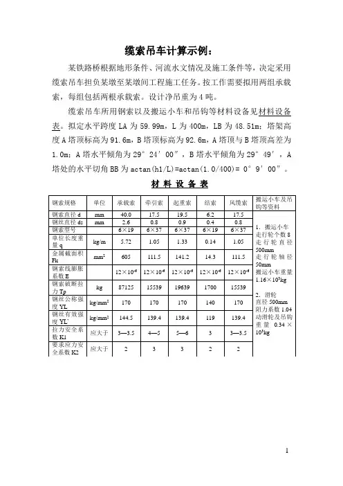 缆索吊车计算示例：