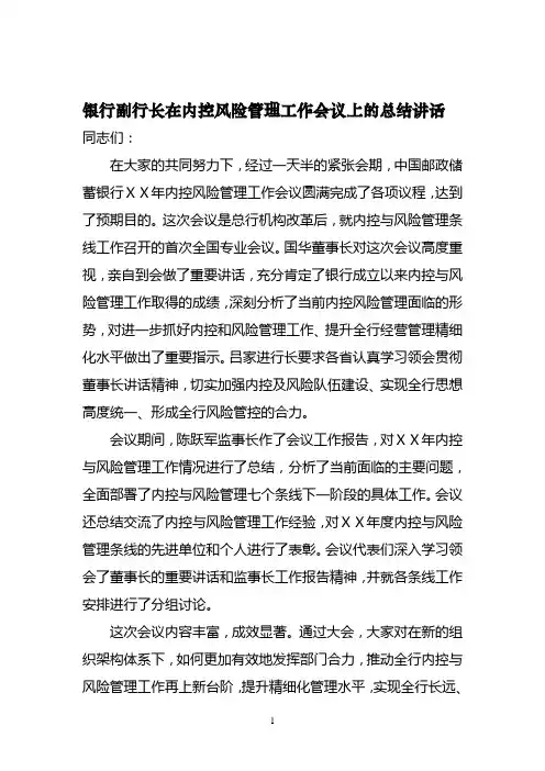 2019年银行副行长在内控风险管理工作会议上的总结讲话稿.doc
