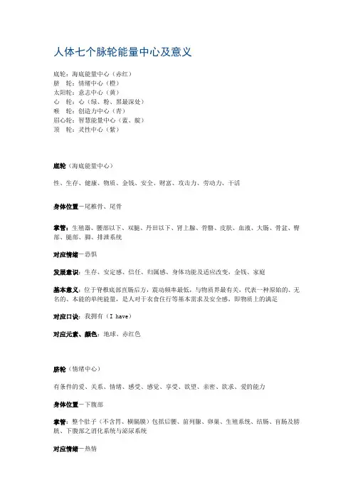 人体七个脉轮能量中心及意义