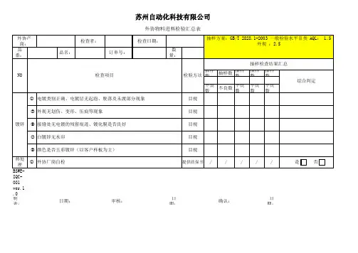 外协加工件进料检查表
