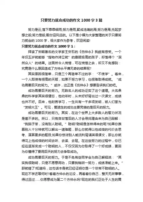 只要努力就会成功的作文1000字3篇