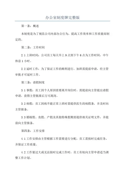 办公室制度牌完整版
