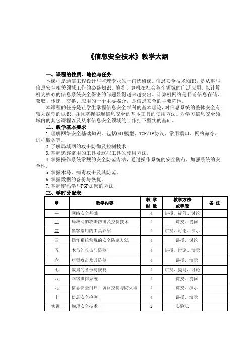 《信息安全技术》教学大纲