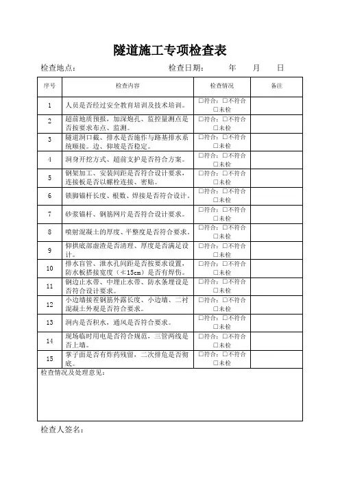 隧道施工专项检查表