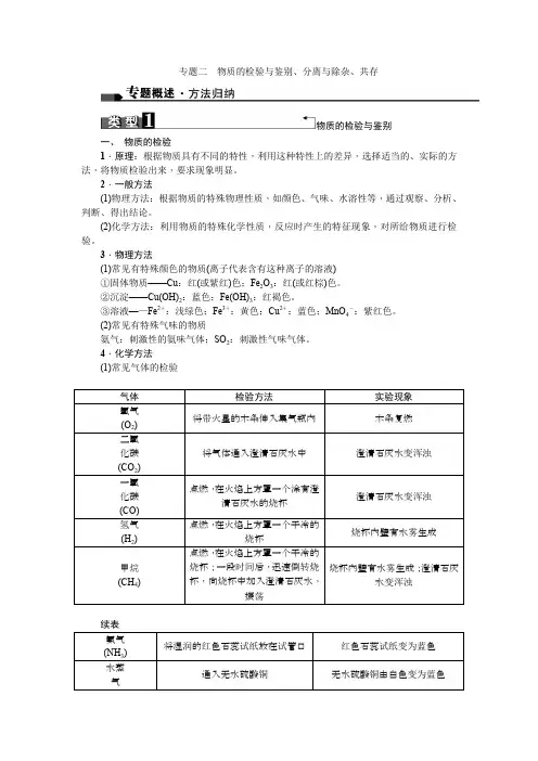 聚焦中考化学【专题二 物质的检验与鉴别、分离与除杂、共存】